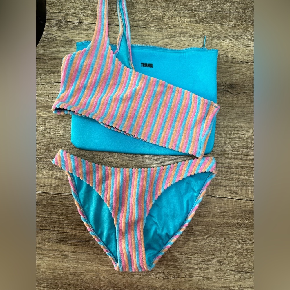 Triangl one shoulder striped bikini
